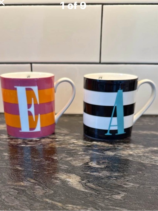 kate spade Other - Kate Spade + Lenox Wickford Red Letter Day Striped Monogram Ceramic Mugs